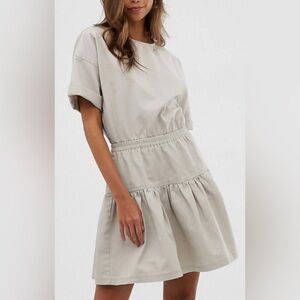 ASOS DESIGN tan Casual Cotton Gathered Waist Tiered Mini Dress.  Size 8 NWOT